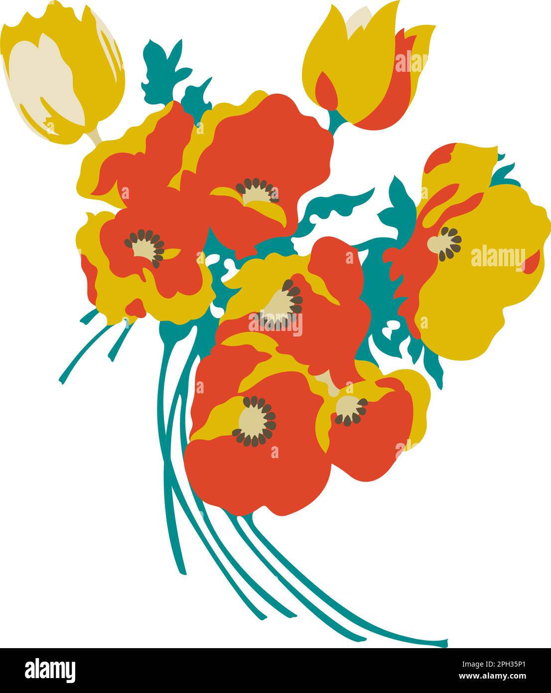 OLGA (1979) bouquet floral décoratif « floral power » N°2 • illustration vectorielle de style de mode de la fin des années 1970. Illustration de Vecteur