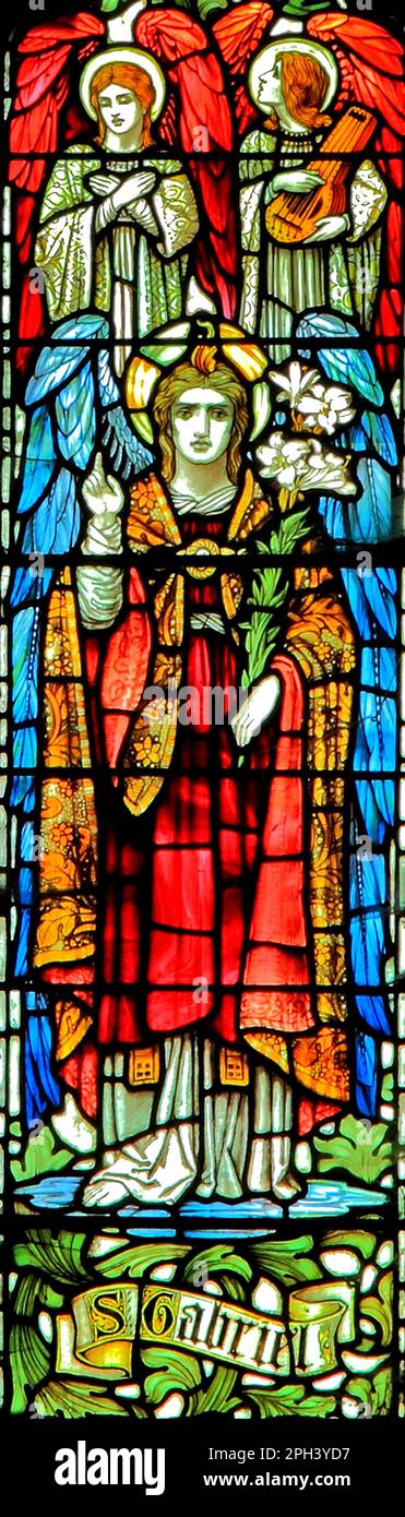 Archange Saint Gabriel, vitrail, Blakeney, Norfolk, Angleterre Banque D'Images