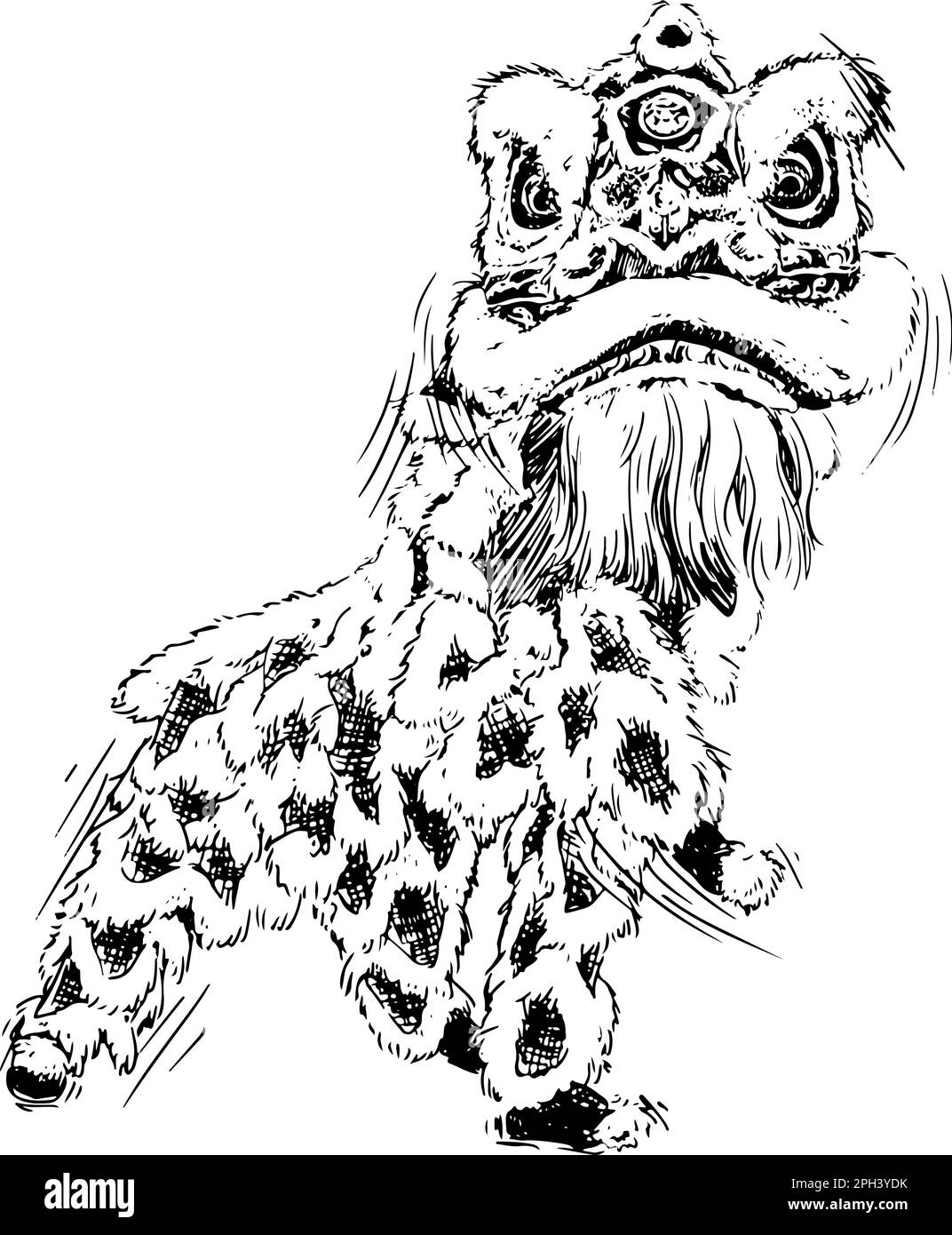 Danse du lion chinois, dessin à la main, illustration vectorielle Illustration de Vecteur