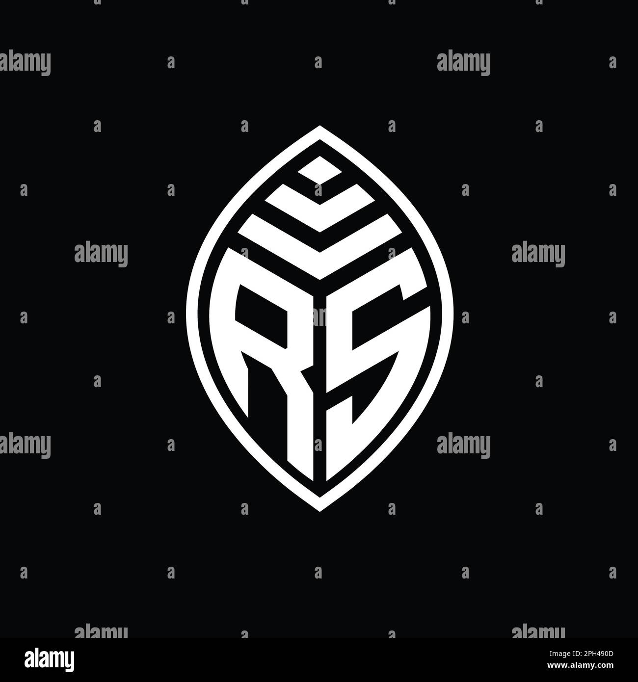 Logo RS monogramme élégant modèle de contour isolé en forme de feuille Banque D'Images