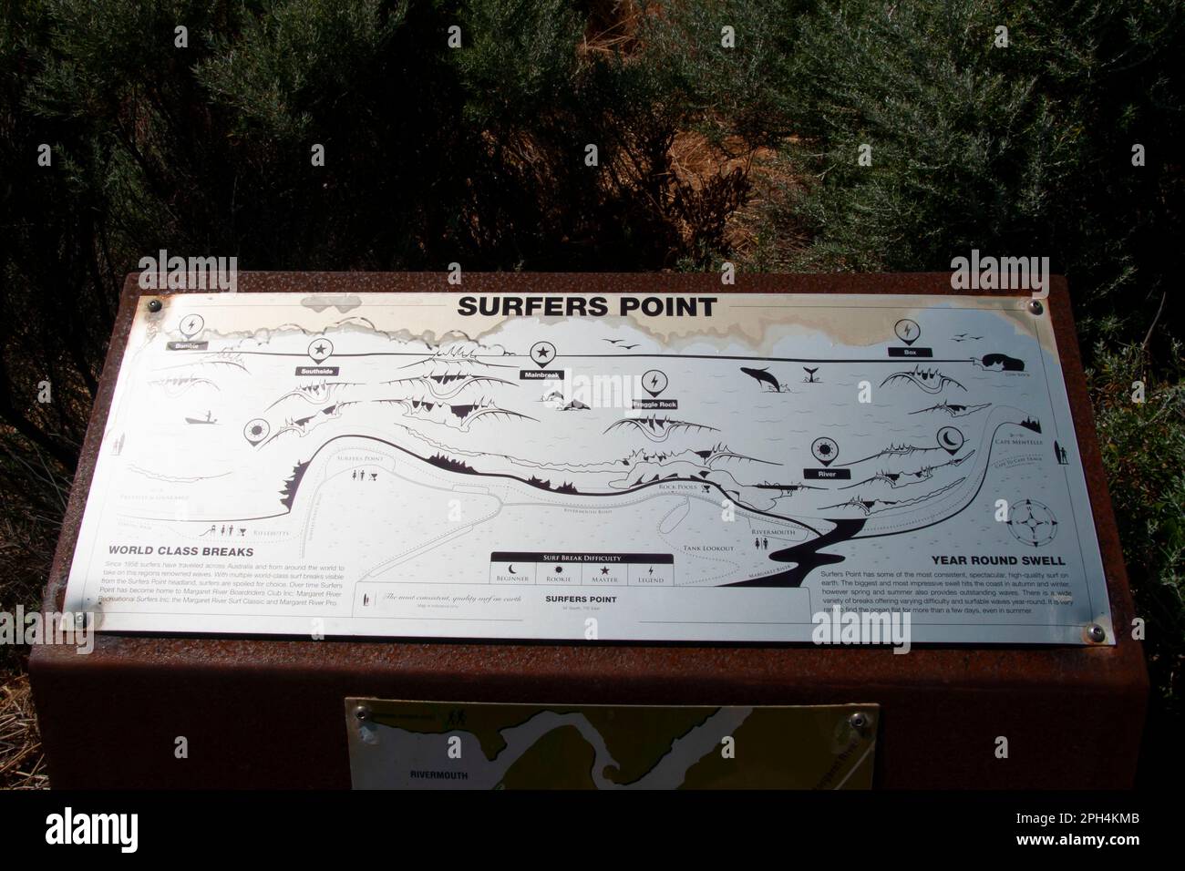 Plaque d'information de Surfers point - Australie occidentale Banque D'Images