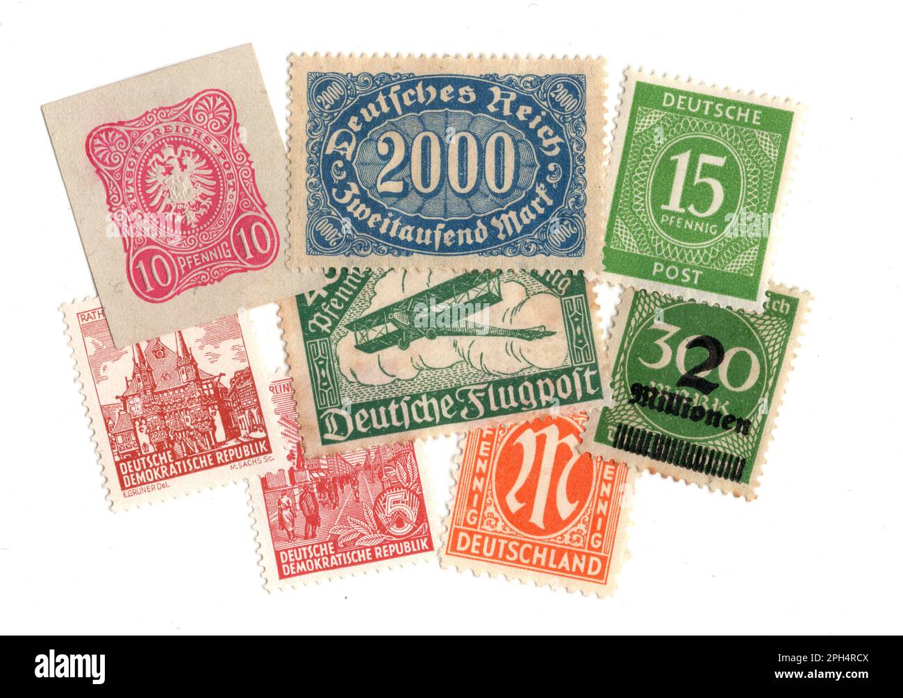 Timbres-poste à la menthe vintage de l'Allemagne isolés sur fond blanc. Banque D'Images