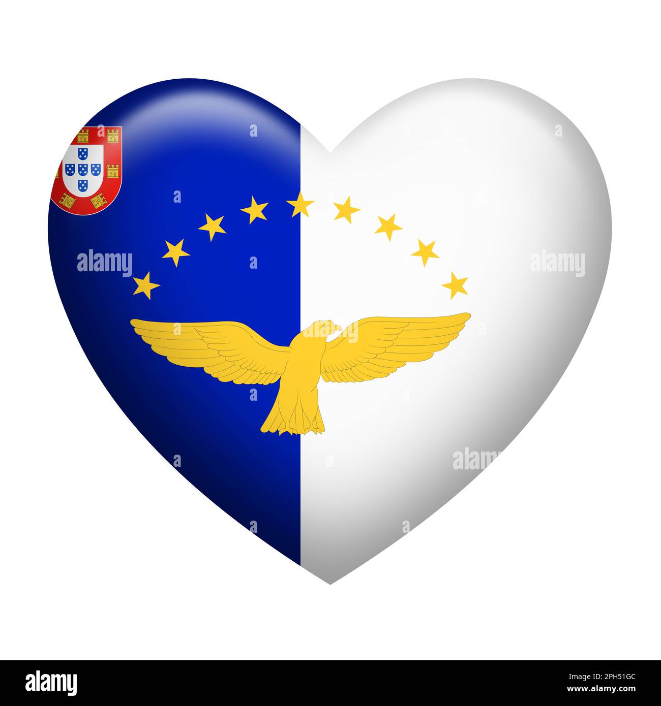 Forme cardiaque du drapeau des Açores isolé sur blanc Banque D'Images