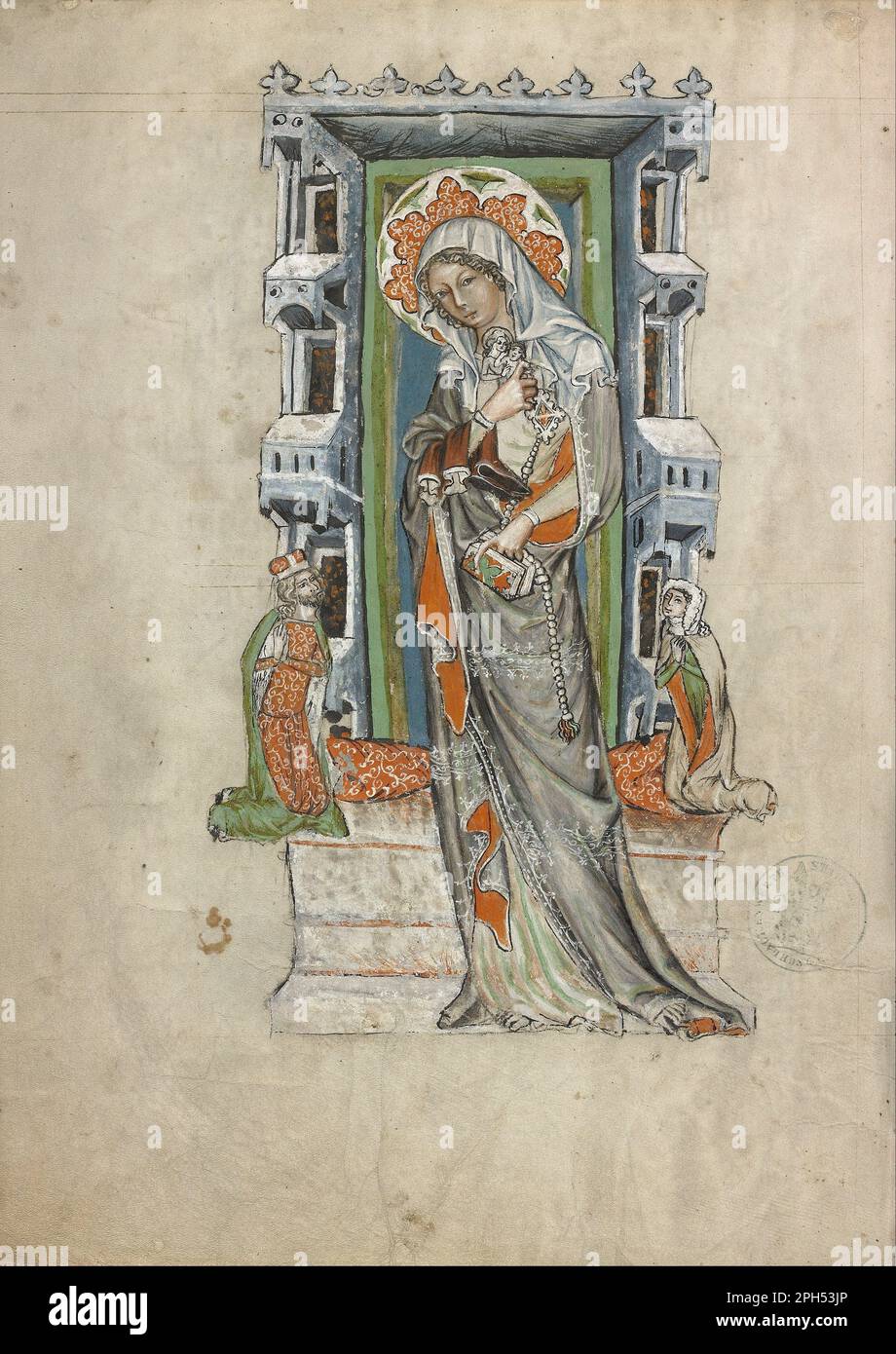 Saint Hedwig de Silésie avec le duc Ludwig de Legnica et Brieg et Duchess Agnés 1353 par l'atelier de la Cour du duc Ludwig I la foire Banque D'Images