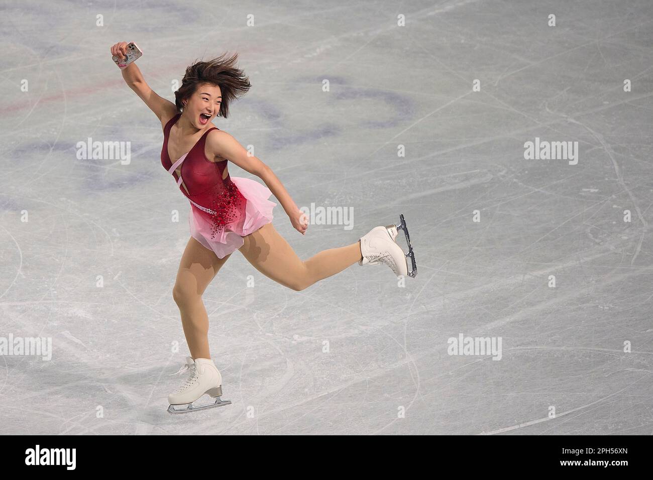 Saitama, Japon. 26th mars 2023. Sakamoto Kaori, du Japon, réagit lors de l'exposition de gala des Championnats de patinage artistique Wrold de l'UIP qui se tiennent au Saitama Super Arena de Saitama, au Japon, en 26 mars 2023. Crédit: Pablo Morano/Xinhua/Alay Live News Banque D'Images