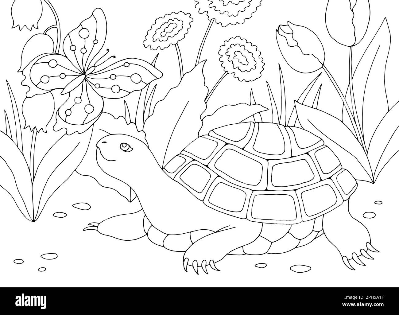 Motif tortue noir blanc paysage dessin illustration vecteur Illustration de Vecteur