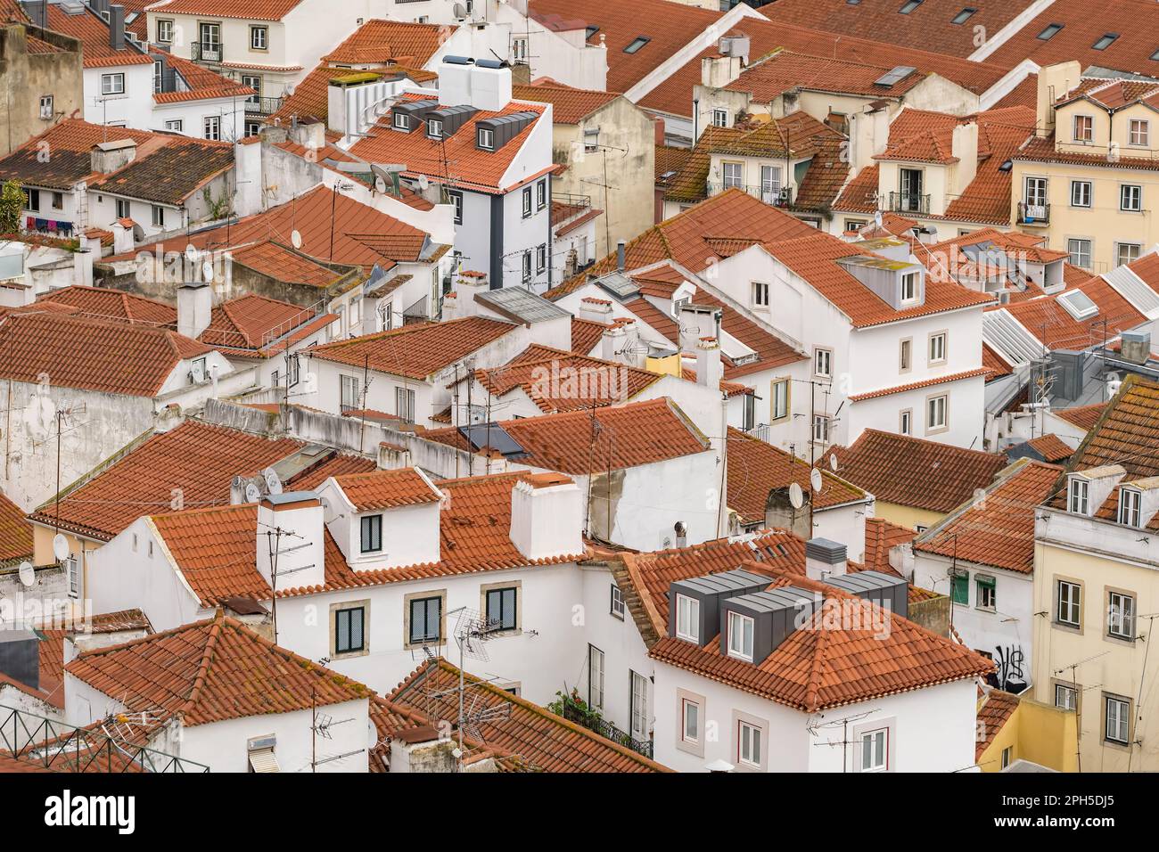 Vue panoramique aérienne du centre-ville de Lisbonne au lever du soleil, Portugal Banque D'Images
