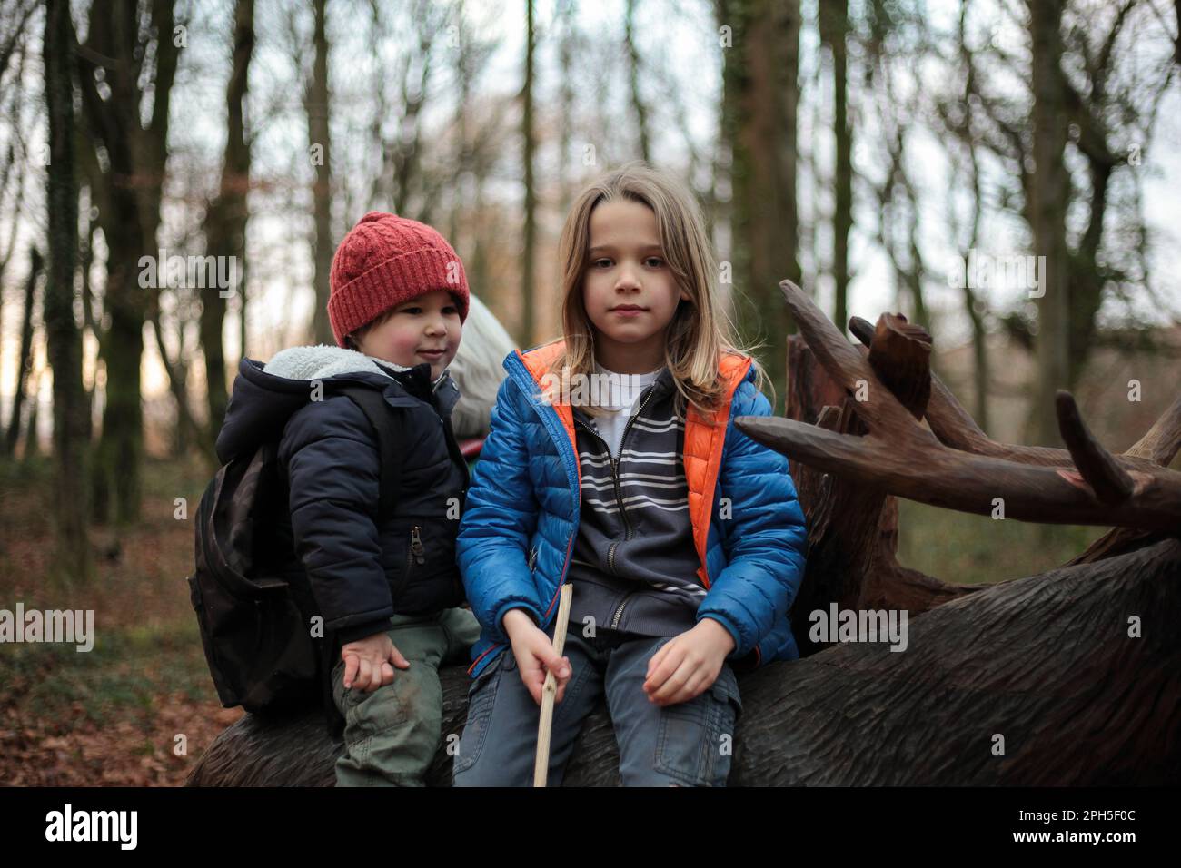 Deux enfants dans la forêt Banque D'Images