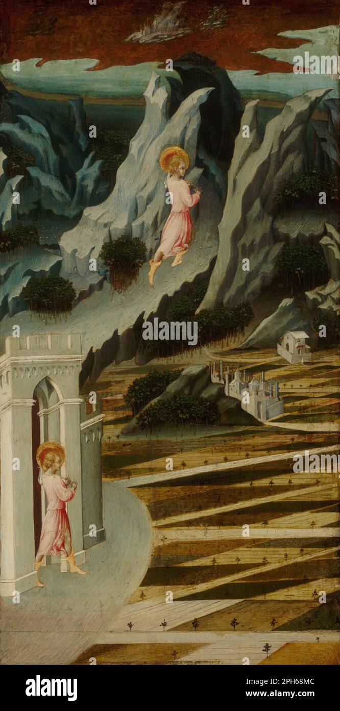 Saint Jean-Baptiste entre dans la nature sauvage entre 1455 et 1460 par Giovanni di Paolo Banque D'Images