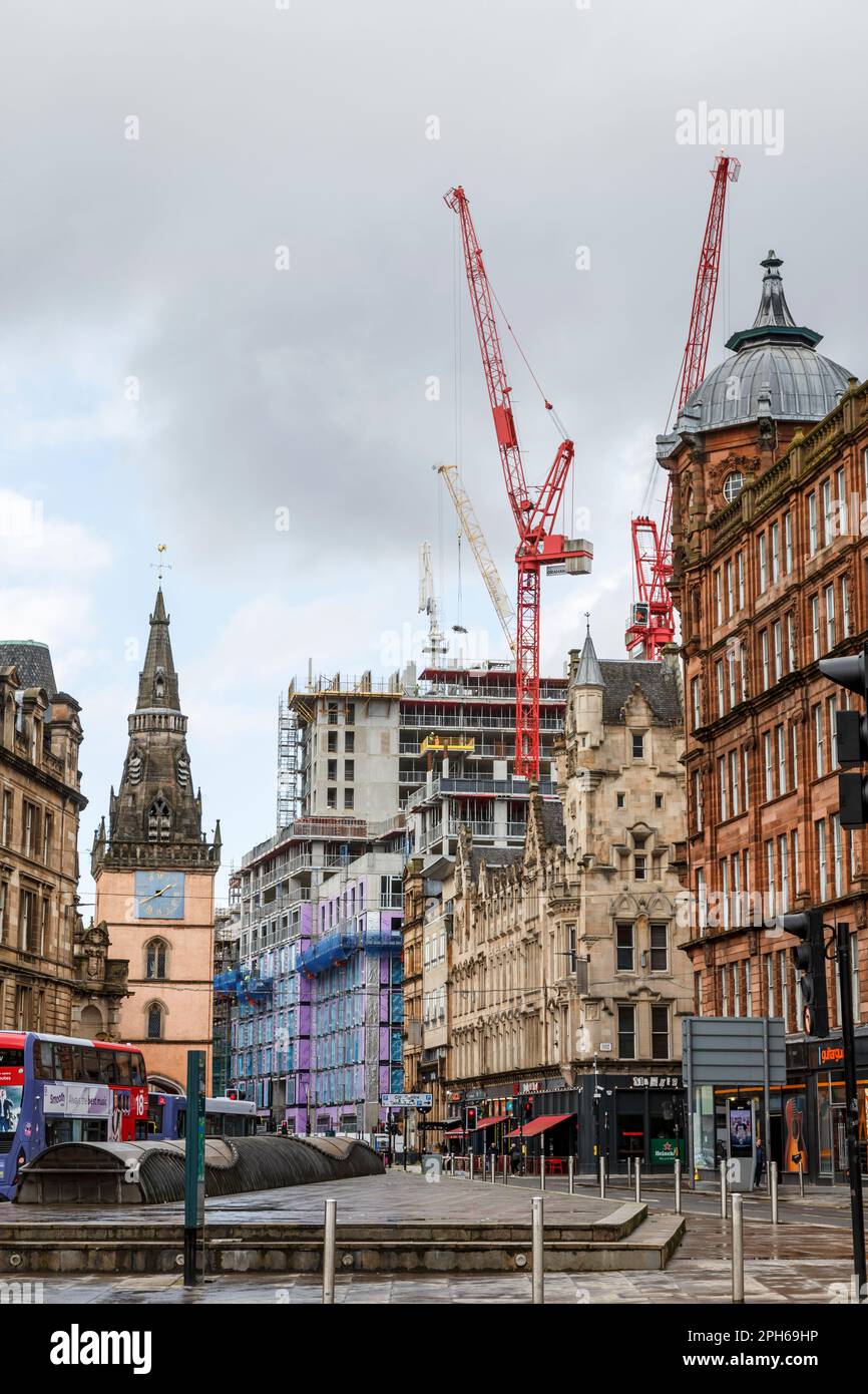 Chantier de construction de Candleriggs Square à Trongate dans le centre-ville de Glasgow, Écosse, Royaume-Uni, Europe Banque D'Images