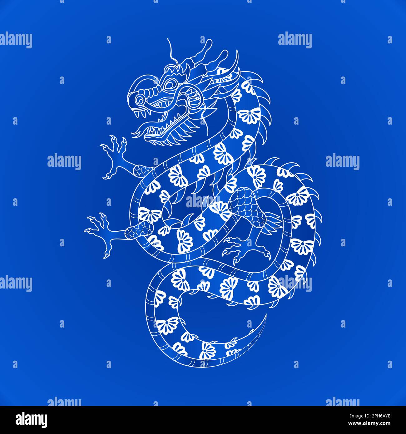 Dragon chinois traditionnel blanc bleu. 2024 signe de zodiaque. Illustration vectorielle. Illustration de Vecteur