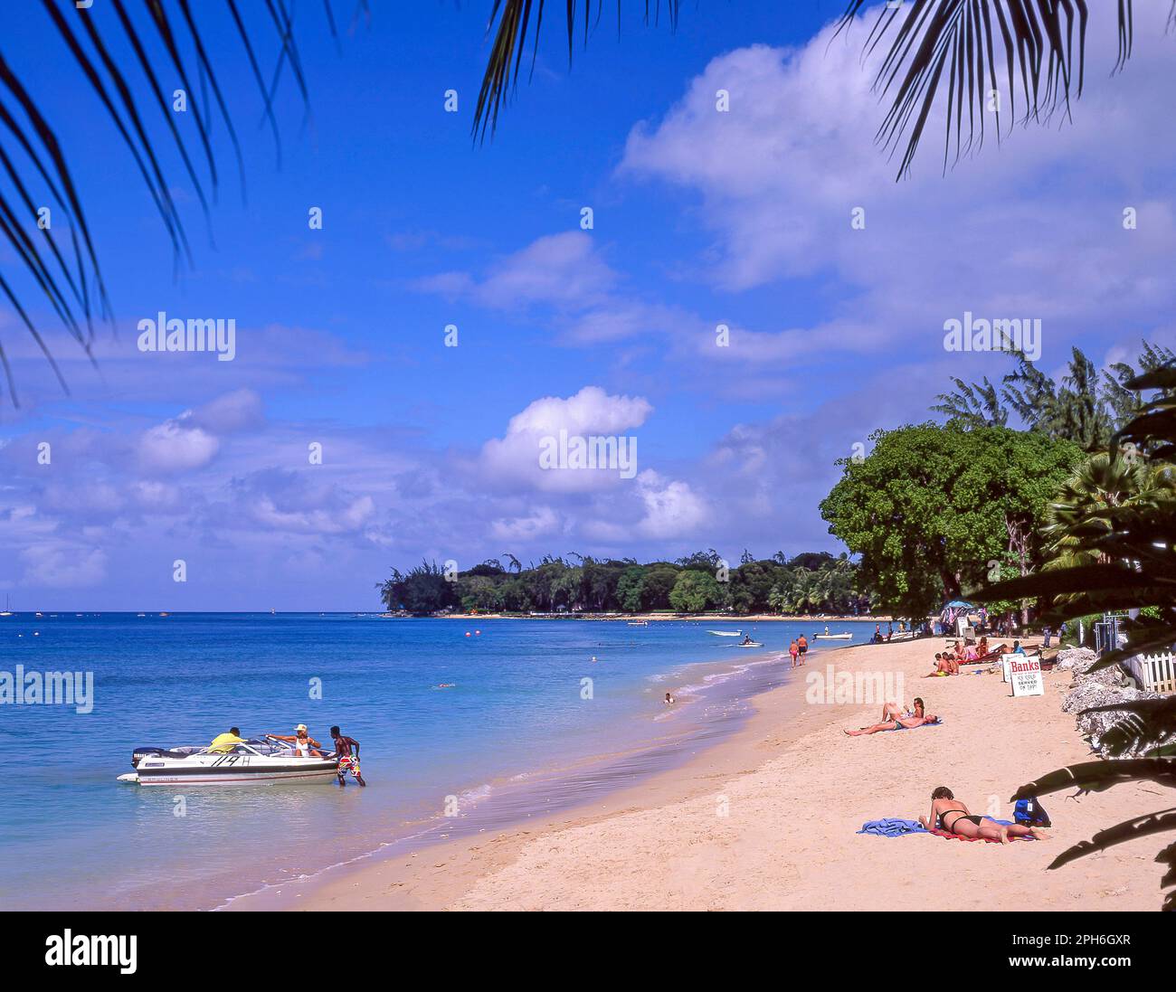 Plage de Sandy Lane, paroisse de Saint James, Barbade, Lesser Antilles, Caribbean Banque D'Images