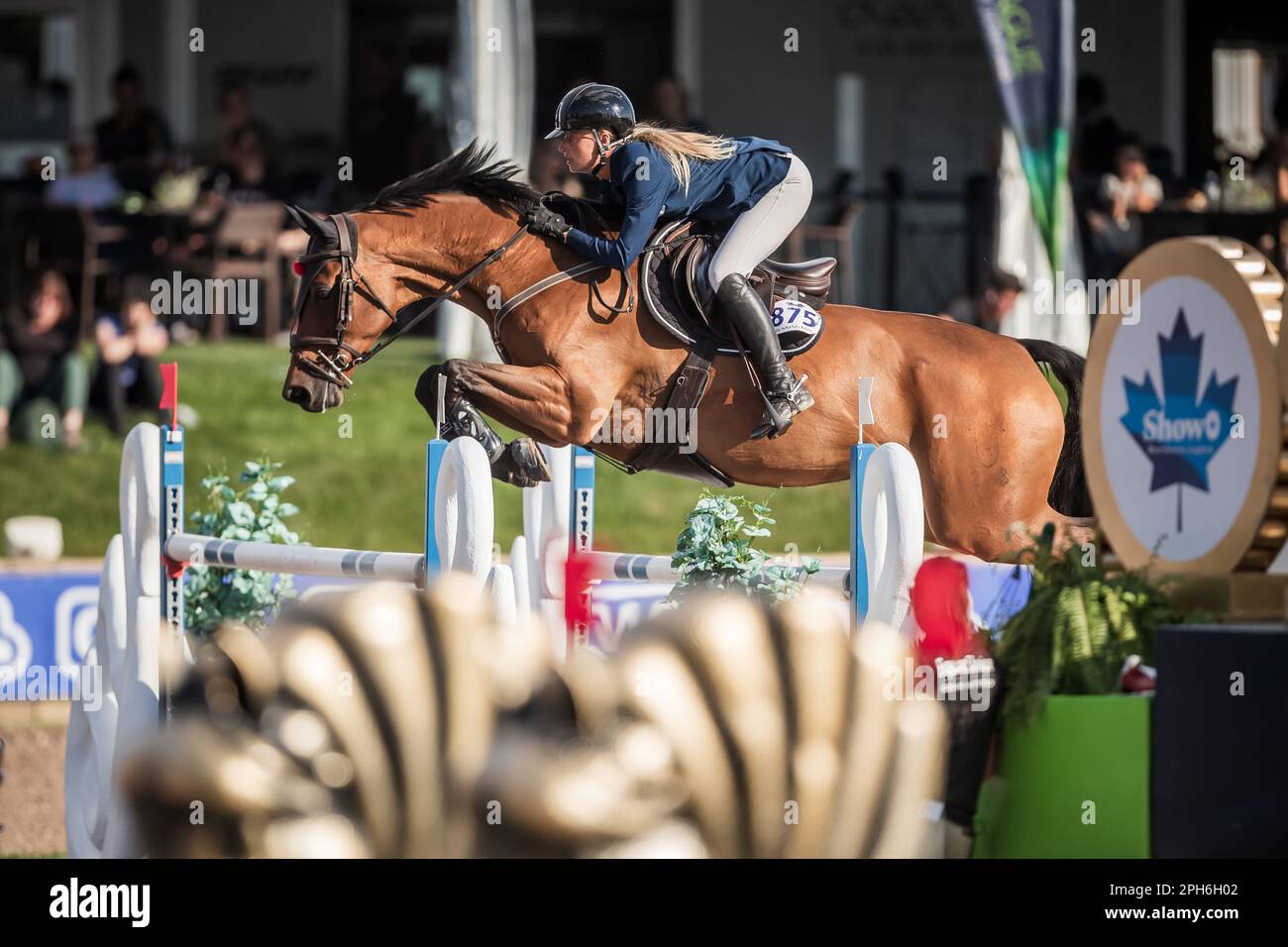 Kristen VanderVeen, des États-Unis, participe à l'événement de la grande ligue Show Jumping Tour à Angelstone Events en 2022. Banque D'Images