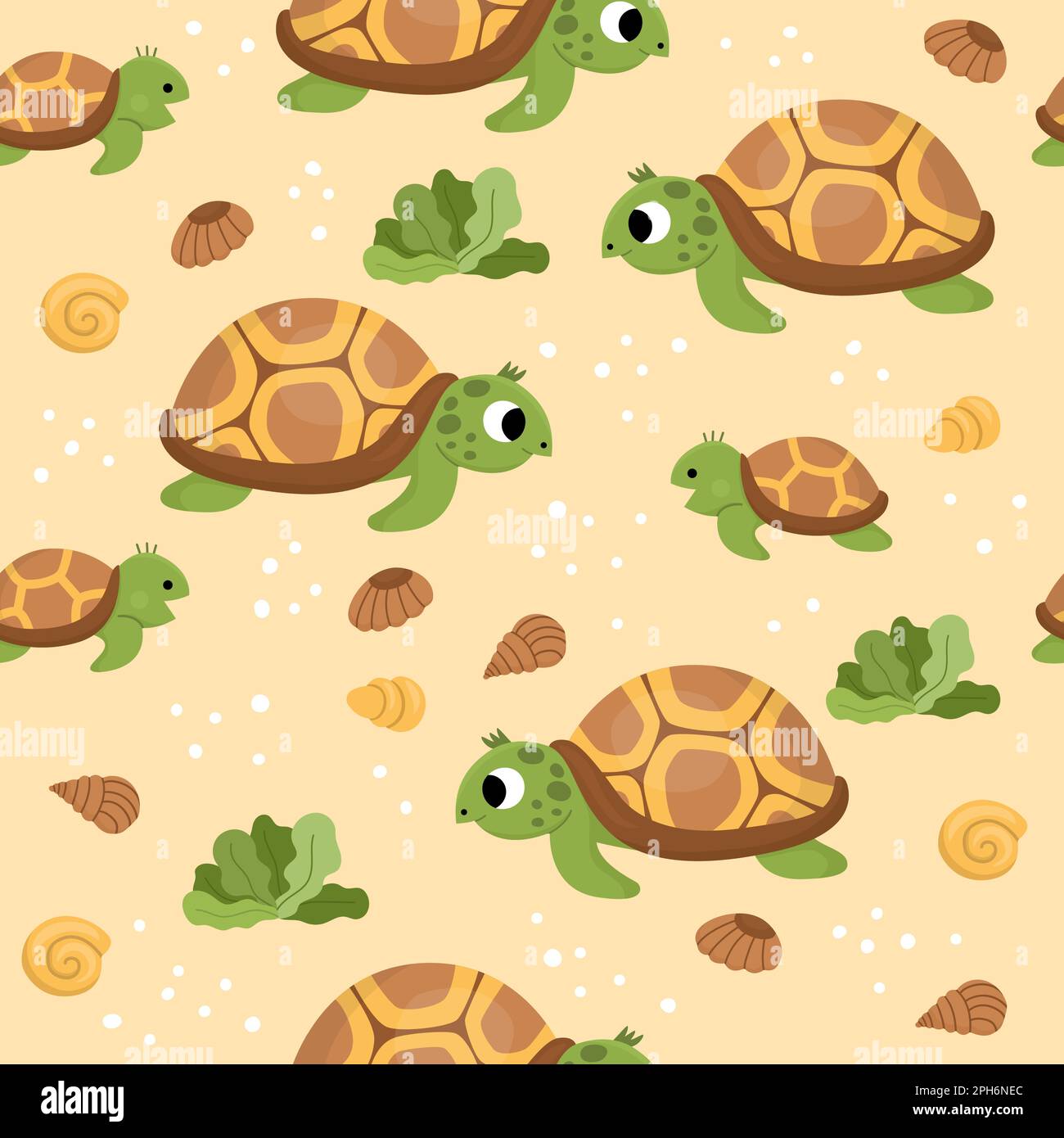 Vecteur sous la mer modèle sans couture. Répéter l'arrière-plan avec la tortue et son bébé. Papier numérique Ocean Life. Drôle d'animaux d'eau et de mauvaises herbes illustrat Illustration de Vecteur