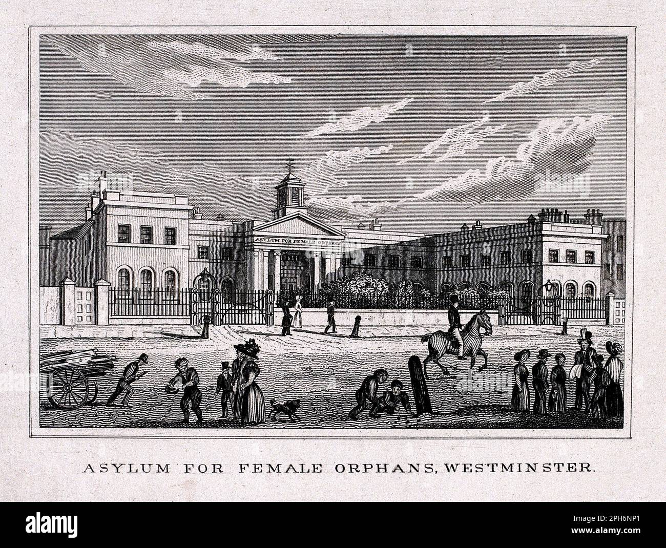 Asile d'orphelin féminin, St George's Fields, Lambeth, Londres, gravure ancienne de 1800s Banque D'Images Asile d'orphelin féminin, St George's Fields, Lambeth, Londres, gravure ancienne de 1800s Banque D'Images