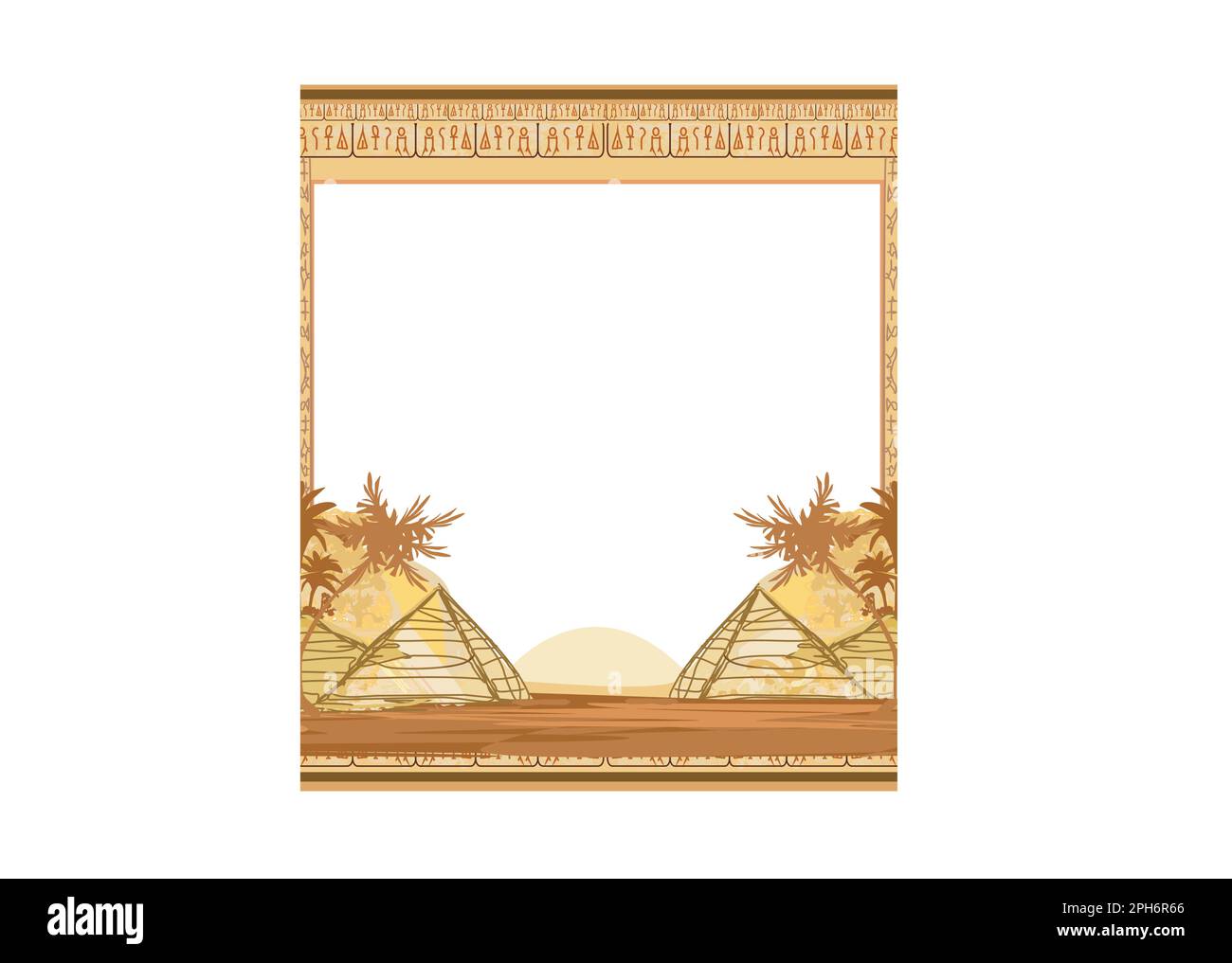 cadre avec des pyramides de gizeh palmiers et hiéroglyphes Illustration de Vecteur