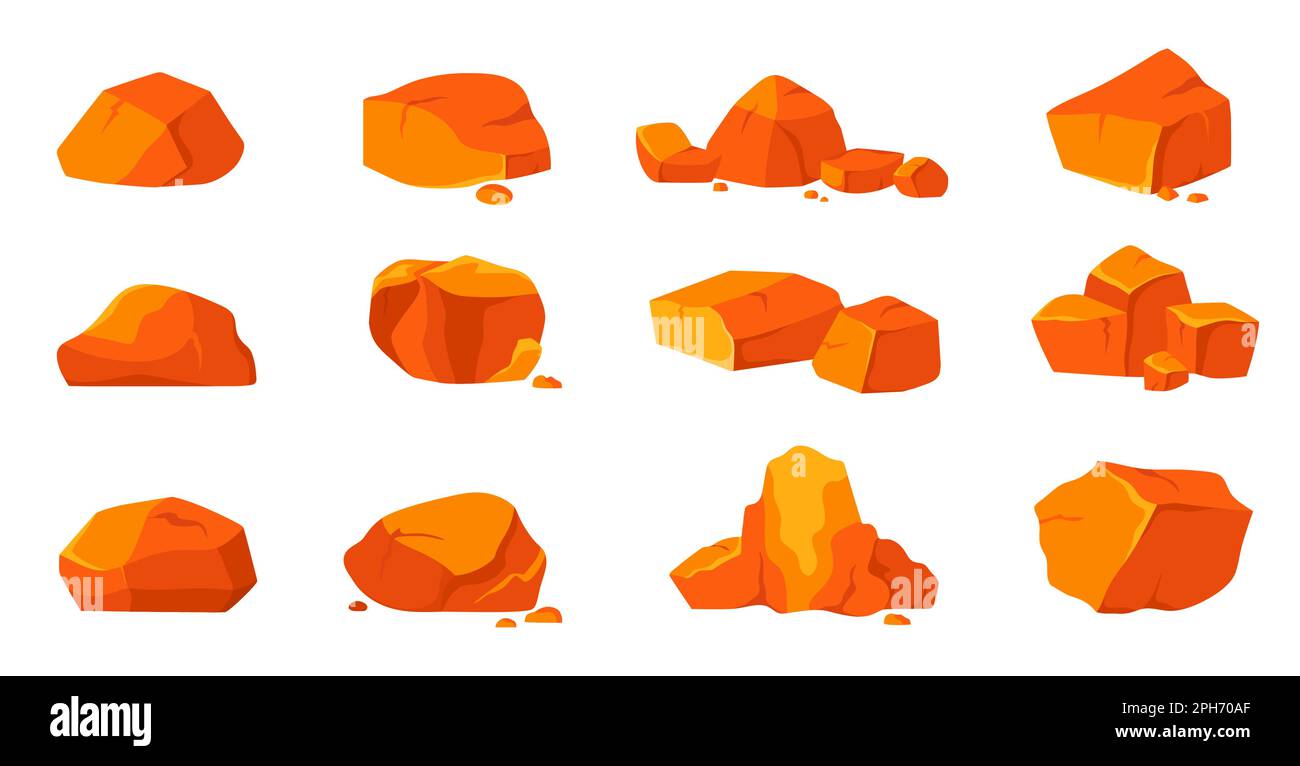 Illustration du vecteur de jeu de charbon ou de métal à combustion rouge. Briquettes de charbon chaud isolées de dessins animés, ébres fossiles, piles de roche de charbon de bois et morceaux de bois, pierres brûlantes pour le gril au four et au barbecue, feu de bois Illustration de Vecteur