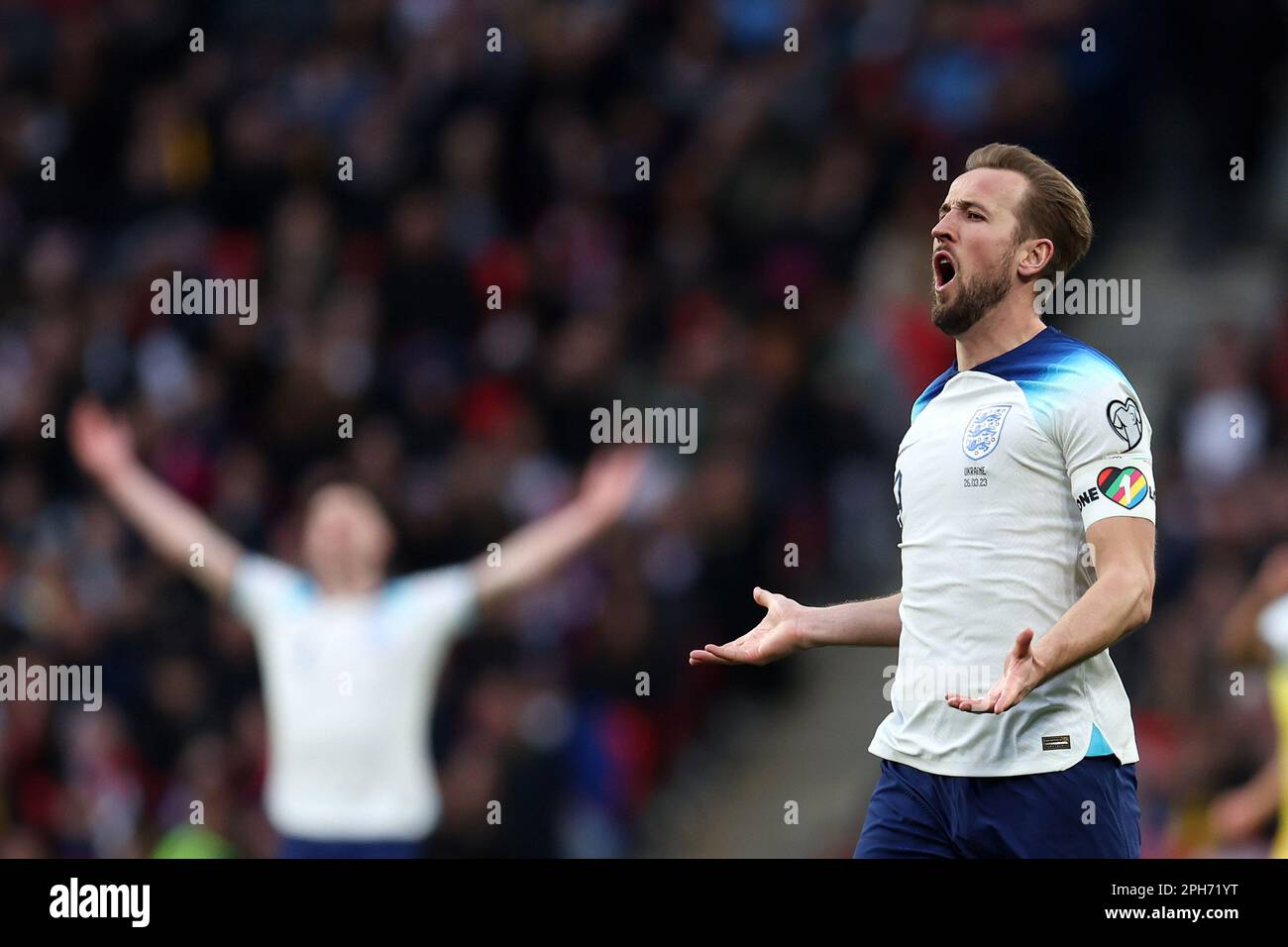 Londres, Royaume-Uni. 26th mars 2023. Harry Kane d'Angleterre réagit. Angleterre contre Ukraine, UEFA qualification Euro 2024 match international du groupe C au stade Wembley à Londres le dimanche 26th mars 2023. Usage éditorial uniquement. photo par Andrew Orchard/Andrew Orchard sports photographie/Alamy Live News crédit: Andrew Orchard sports photographie/Alamy Live News Banque D'Images