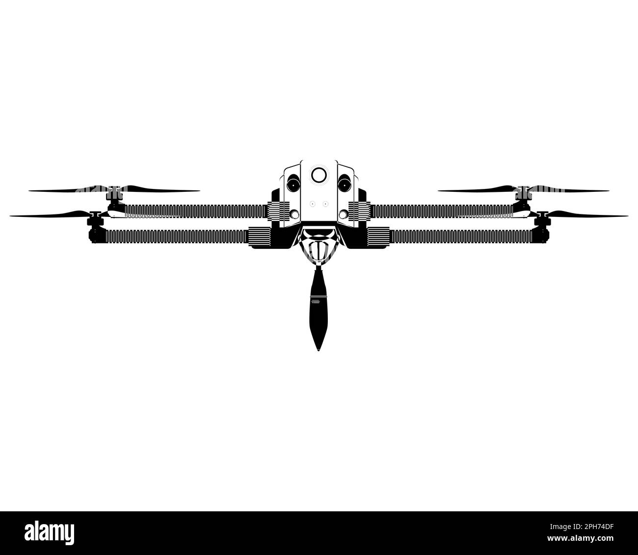 Drone militaire avec bombe dans le style de contour. Tirs de missiles. Fusée aérienne, illustration vectorielle colorée isolée sur fond blanc. Illustration de Vecteur