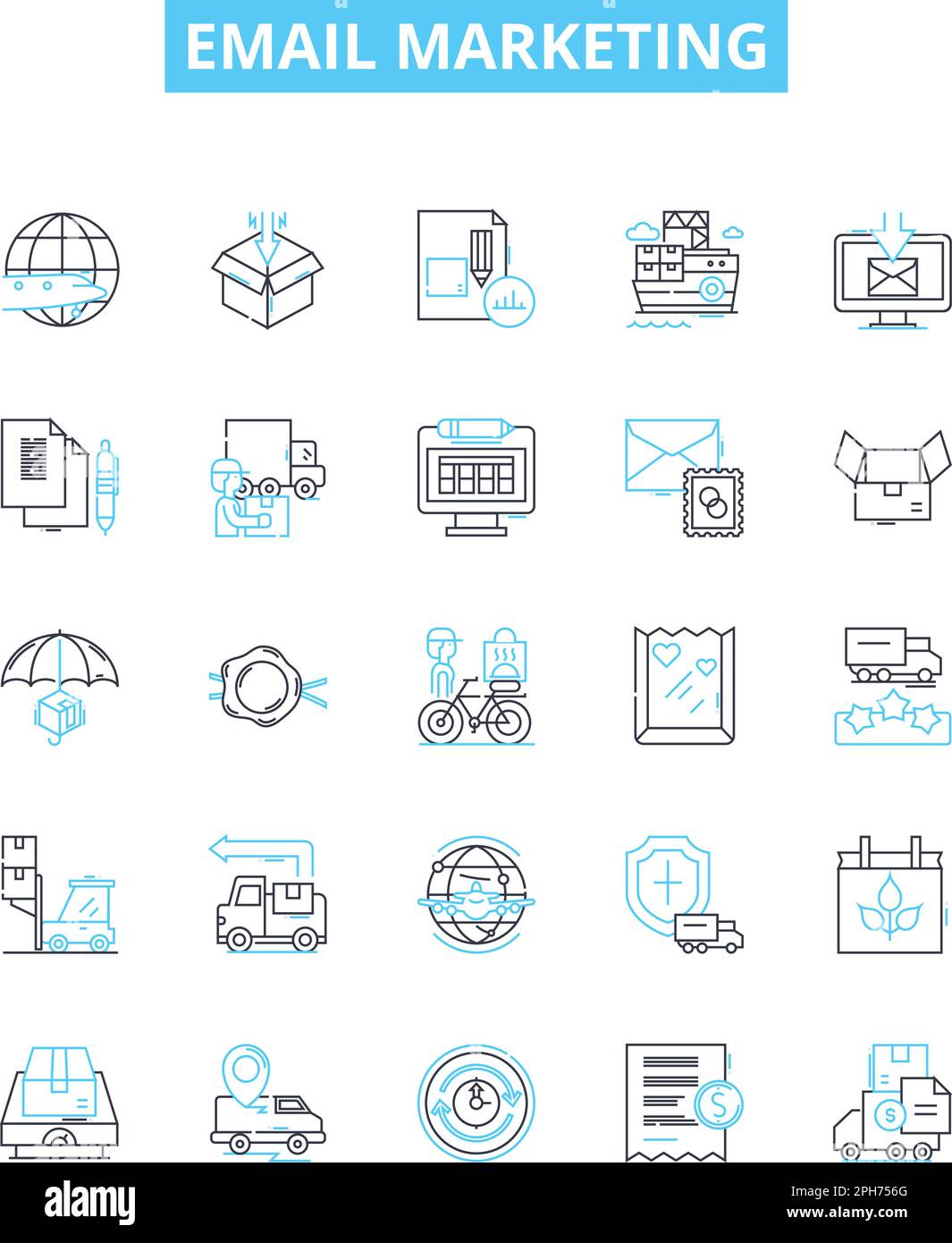 Ensemble d'icônes de ligne de vecteur de marketing par e-mail. E-mail, Marketing, Newsletter, campagne, Blaste, Opt-in, l'illustration de l'Autoresponder décrit les symboles de concept et Illustration de Vecteur