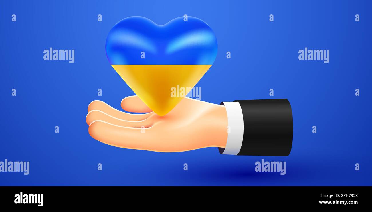 3D main tenant le drapeau national ukrainien. Tenez-vous avec l'Ukraine. Illustration vectorielle Illustration de Vecteur
