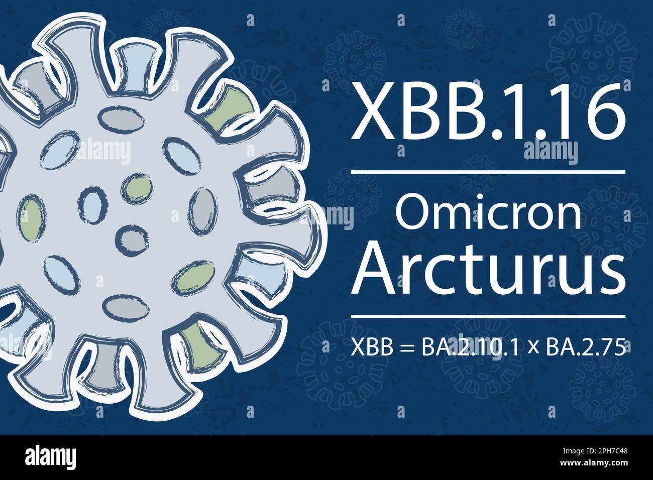 Une nouvelle sous-variante du coronavirus XBB.1,16, également connue sous le nom d'« Arcturus », qui est un parent de la variante XBB (recombinante de BA.2.10.1 et BA.2,75). Tex blanc Illustration de Vecteur