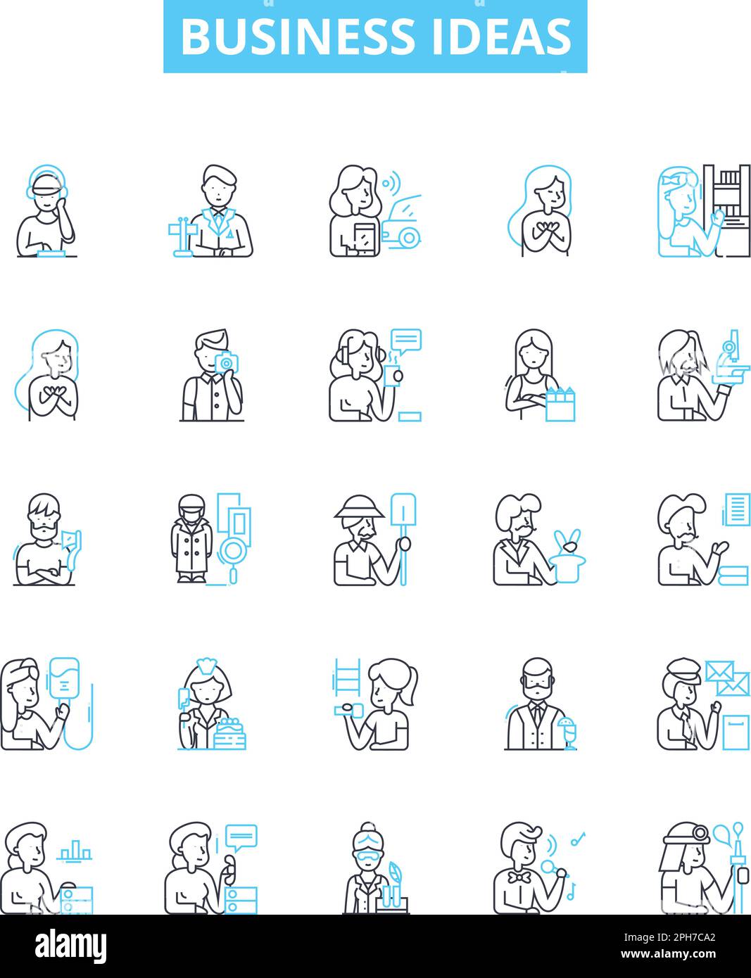 Ensemble d'icônes de lignes vectorielles Business Ideas. Innovation, entrepreneuriat, franchise, démarrage, Marketing, Fusion, concept d'illustration de mise en réseau Illustration de Vecteur