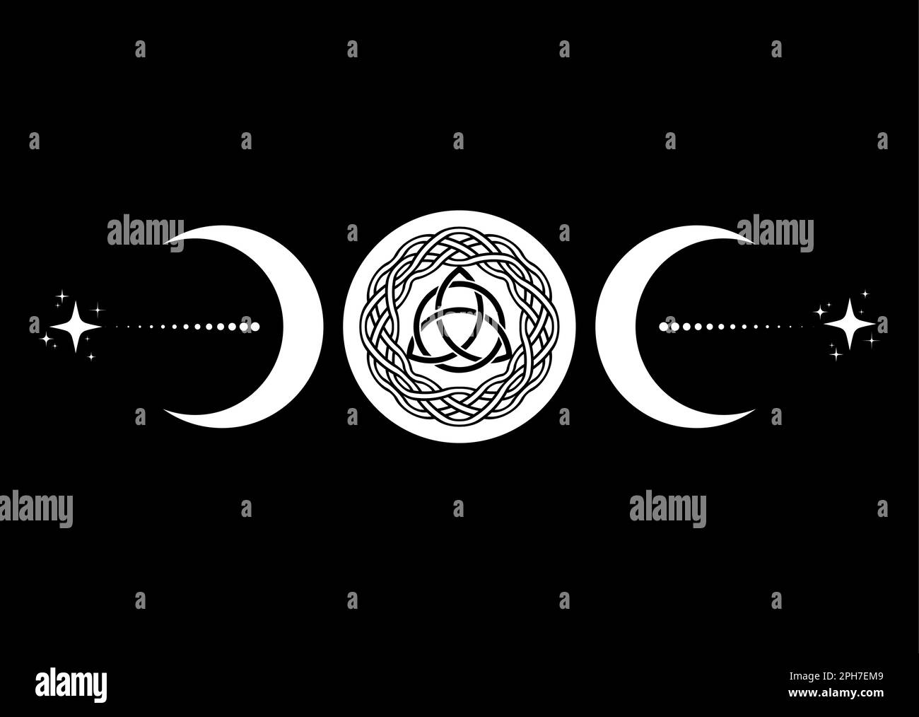 Triple Lune religieuse wiccan signe. Wicca triquetra logo symbole néopaganisme, nœud celtique Triple Déesse icône tatouage, Déesse de la Lune, Crescent Illustration de Vecteur