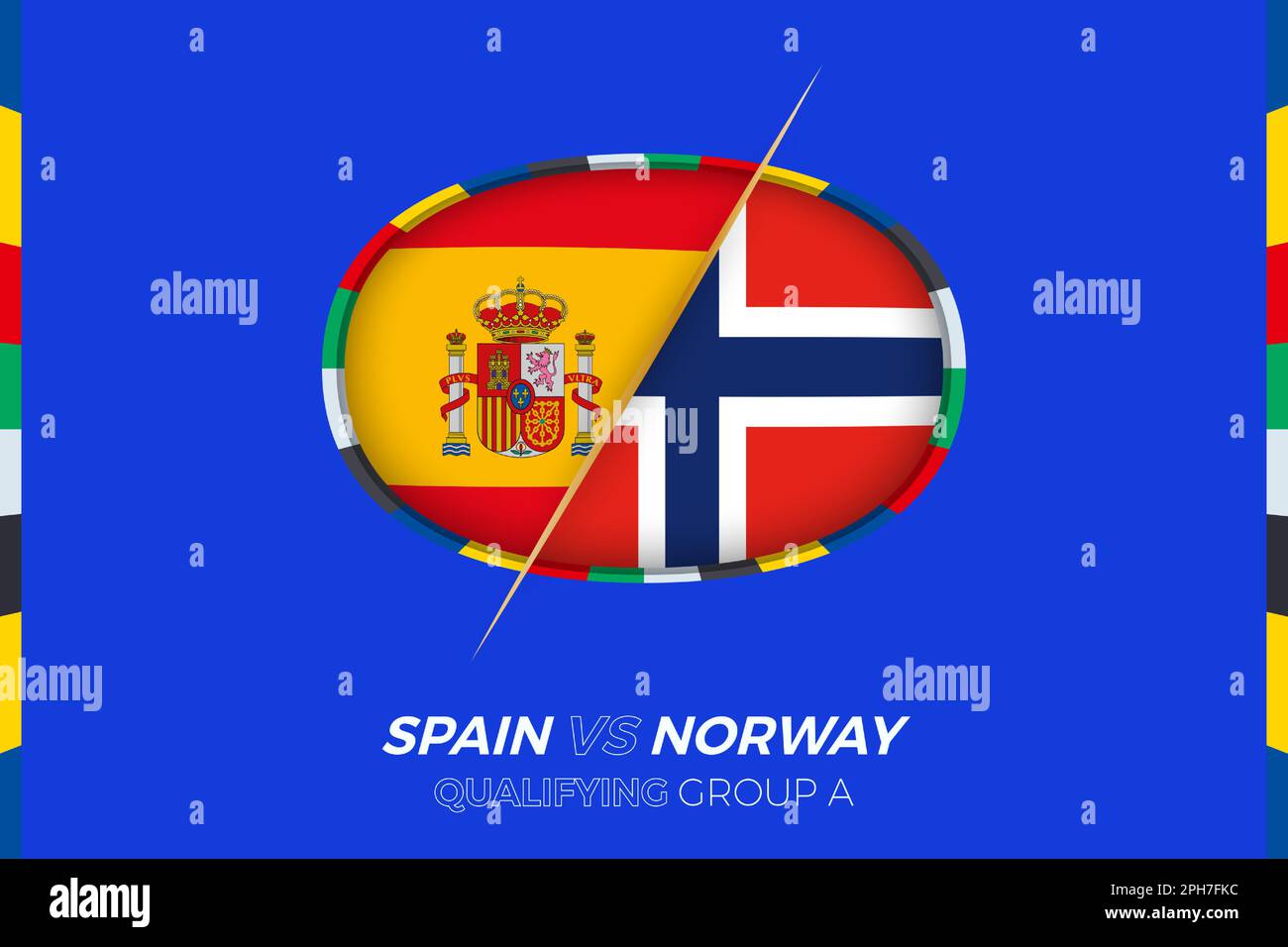 Icône Espagne contre Norvège pour la qualification des tournois européens de football, groupe A. icône de compétition sur fond stylisé. Illustration de Vecteur