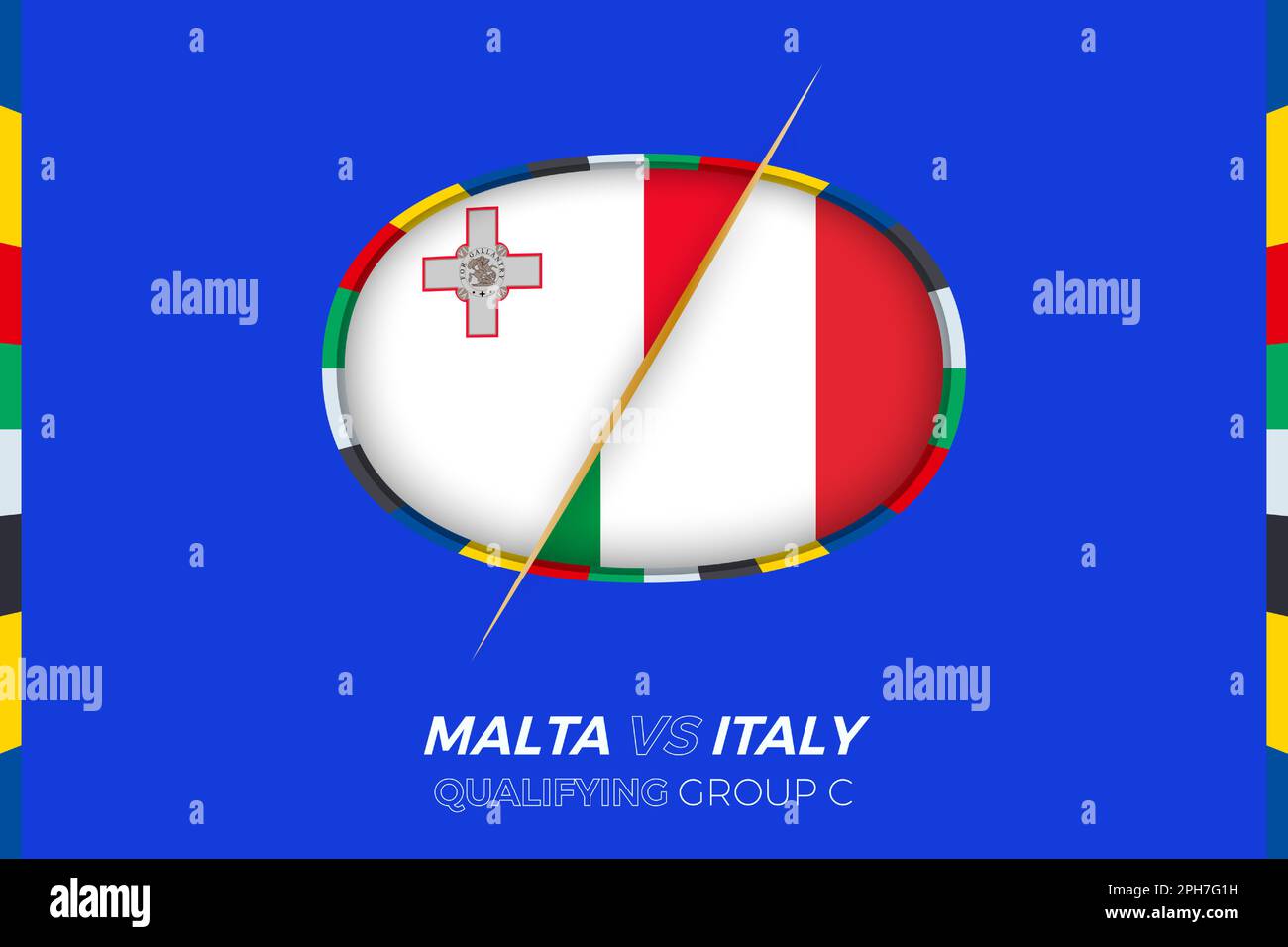 Icône Malte contre l'Italie pour la qualification des tournois européens de football, groupe C. icône de compétition sur fond stylisé. Illustration de Vecteur