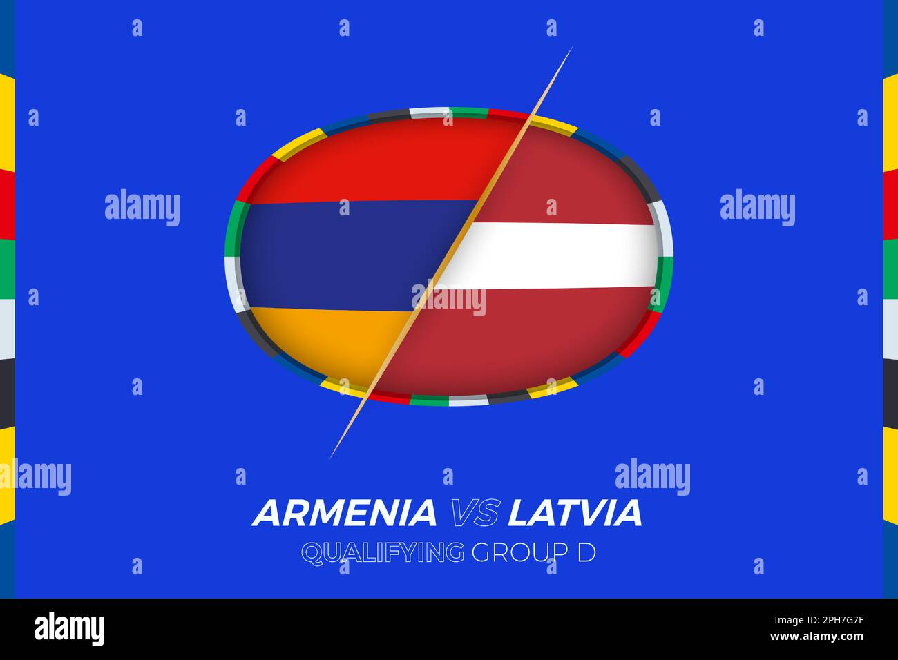 Icône Arménie contre Lettonie pour la qualification des tournois européens de football, groupe D. icône de compétition sur fond stylisé. Illustration de Vecteur