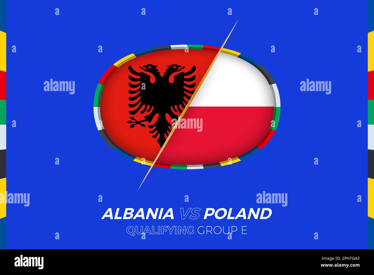 Icône Albanie contre Pologne pour la qualification des tournois européens de football, groupe E. icône de compétition sur fond stylisé. Illustration de Vecteur
