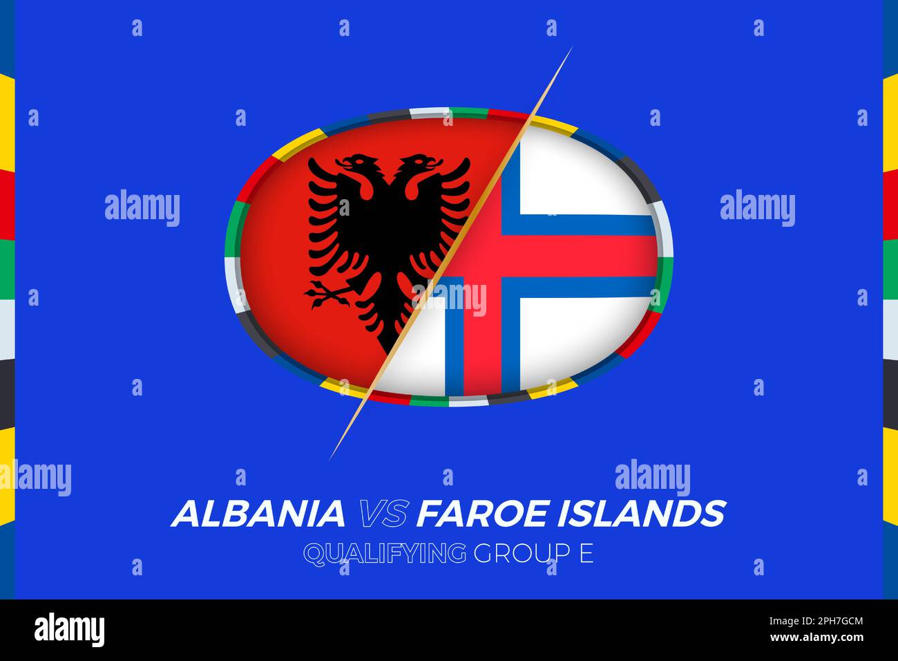 Icône Albanie contre îles Féroé pour qualification au tournoi de football européen, groupe E. icône de compétition sur fond stylisé. Illustration de Vecteur