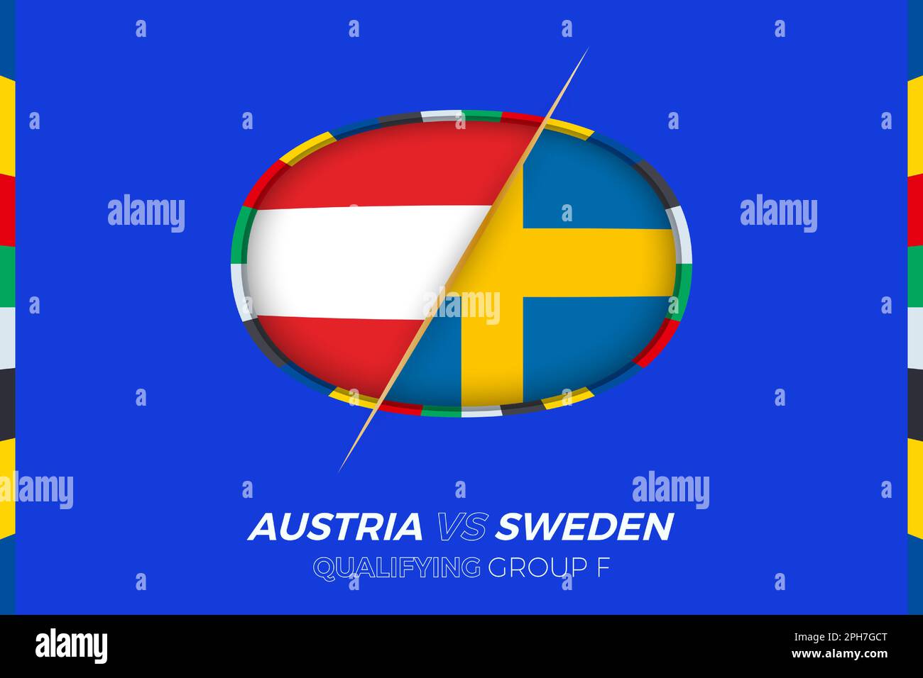 Icône Autriche contre Suède pour qualification en tournoi de football européen, groupe F. icône de compétition sur fond stylisé. Illustration de Vecteur