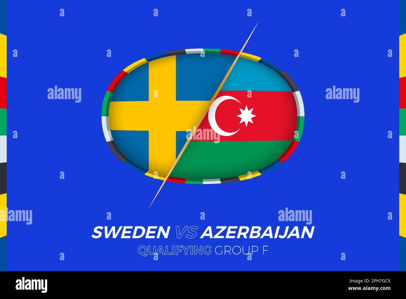 Icône Suède contre Azerbaïdjan pour qualification en tournoi de football européen, groupe F. icône de compétition sur fond stylisé. Illustration de Vecteur