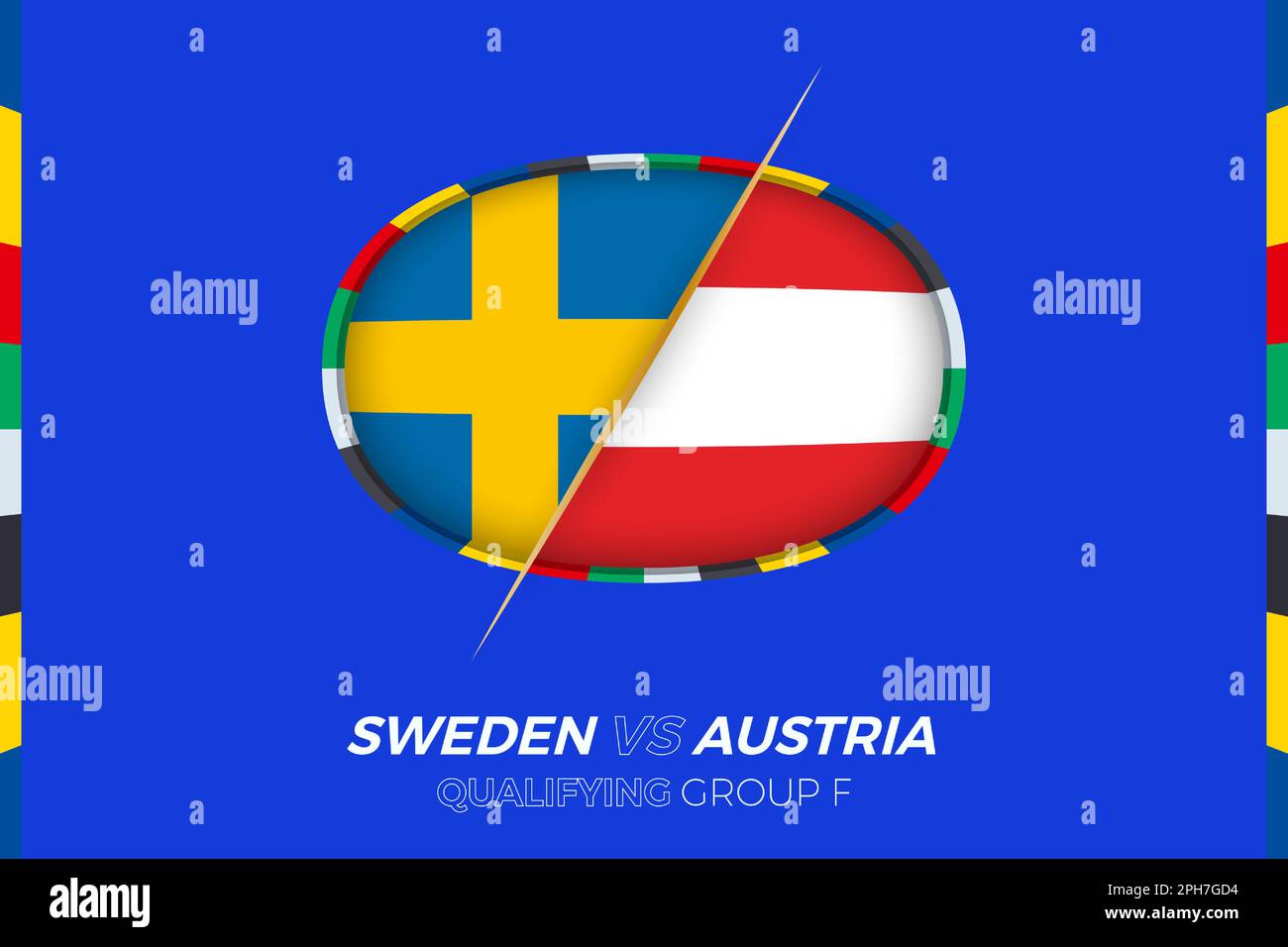 Icône Suède contre Autriche pour qualification en tournoi de football européen, groupe F. icône de compétition sur fond stylisé. Illustration de Vecteur