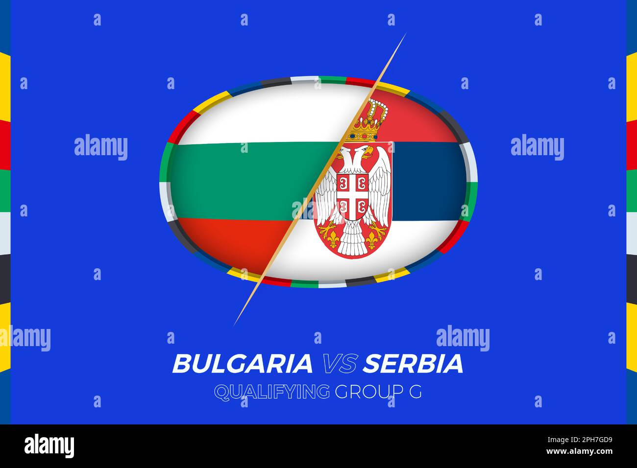 Icône Bulgarie contre Serbie pour la qualification des tournois européens de football, groupe G. icône compétition sur fond stylisé. Illustration de Vecteur