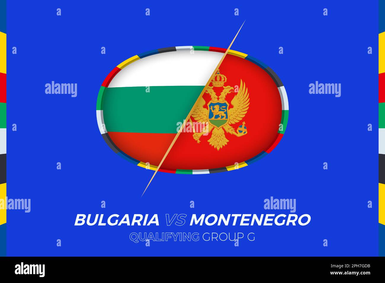 Icône Bulgarie contre Monténégro pour la qualification des tournois européens de football, groupe G. icône compétition sur fond stylisé. Illustration de Vecteur