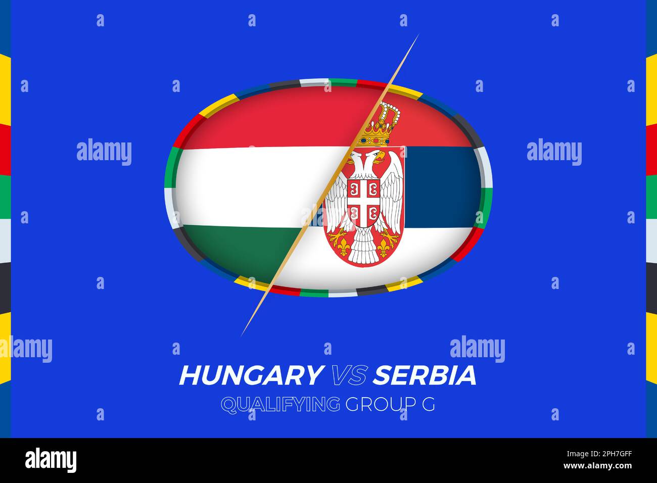 Icône Hongrie contre Serbie pour qualification en tournoi de football européen, groupe G. icône de compétition sur fond stylisé. Illustration de Vecteur