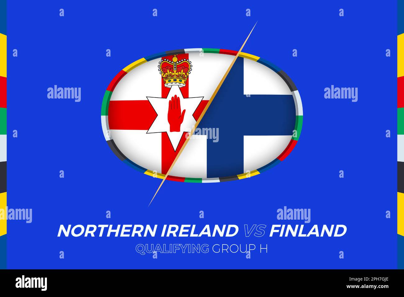 Icône Irlande du Nord contre Finlande pour la qualification des tournois européens de football, groupe H. icône de compétition sur fond stylisé. Illustration de Vecteur