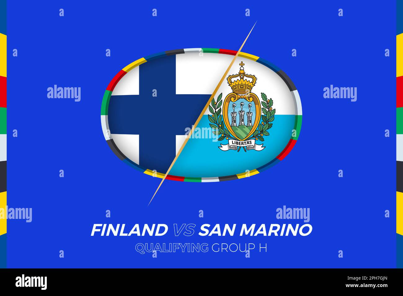 Icône Finlande contre Saint-Marin pour la qualification des tournois européens de football, groupe H. icône compétition sur fond stylisé. Illustration de Vecteur