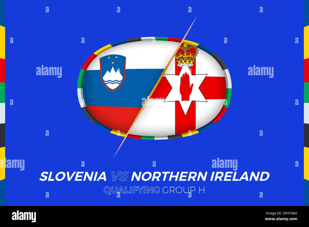 Icône Slovénie contre Irlande du Nord pour la qualification des tournois européens de football, groupe H. icône de compétition sur fond stylisé. Illustration de Vecteur