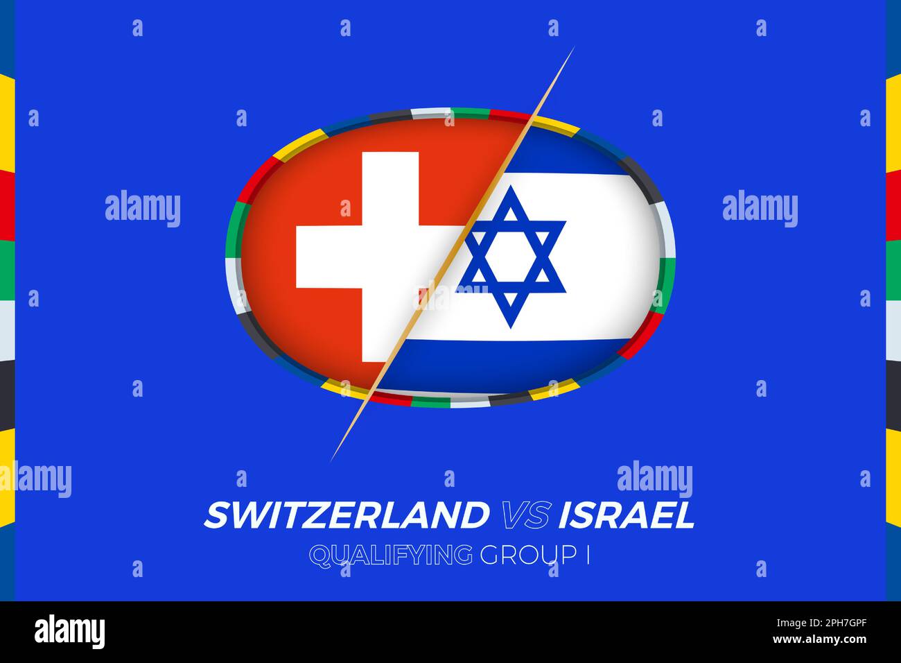 Icône Suisse contre Israël pour qualification en tournoi de football européen, groupe I. Icône de compétition sur fond stylisé. Illustration de Vecteur
