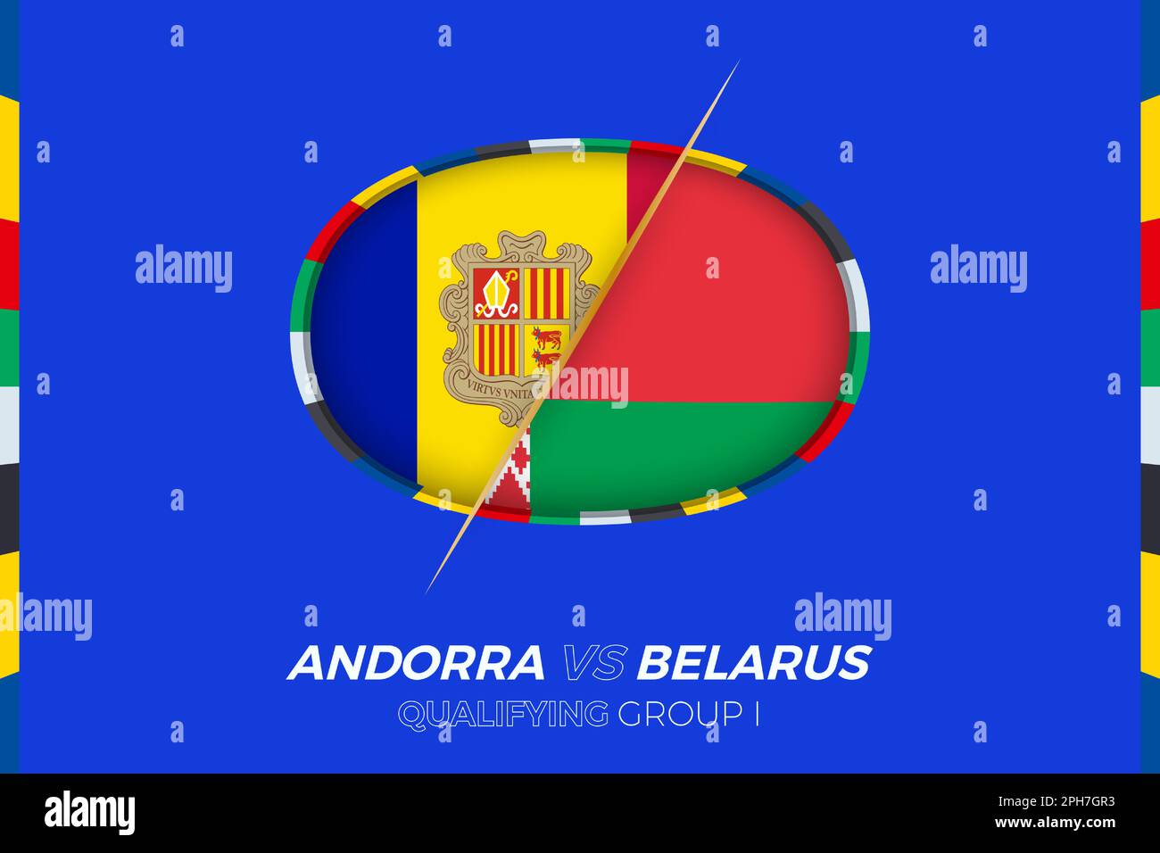 Andorre contre l'icône de la Biélorussie pour la qualification des tournois européens de football, groupe I. Icône de compétition sur fond stylisé. Illustration de Vecteur