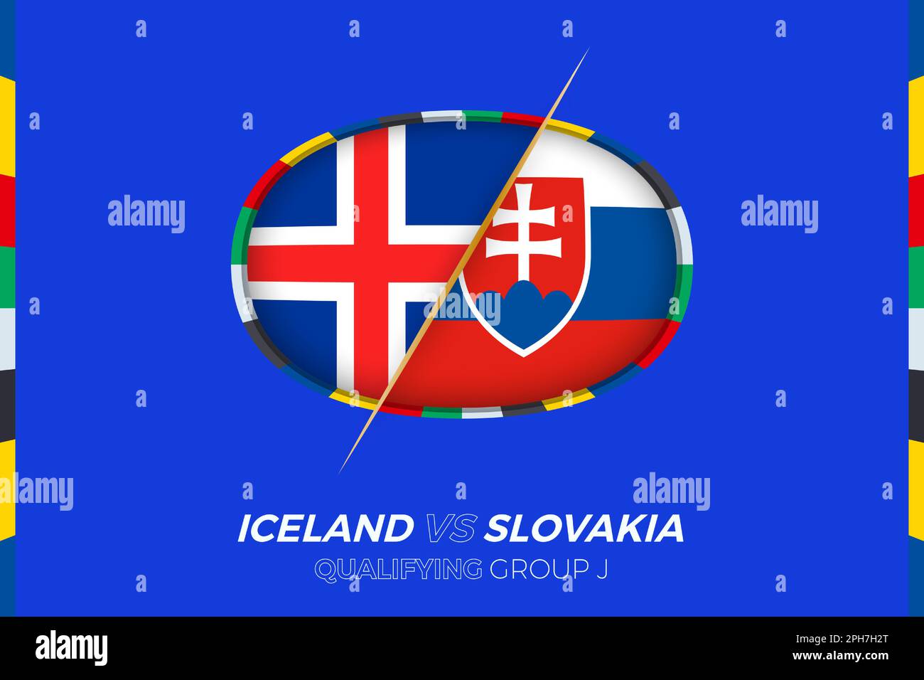 Icône Islande contre Slovaquie pour qualification en tournoi de football européen, groupe J. icône compétition sur fond stylisé. Illustration de Vecteur
