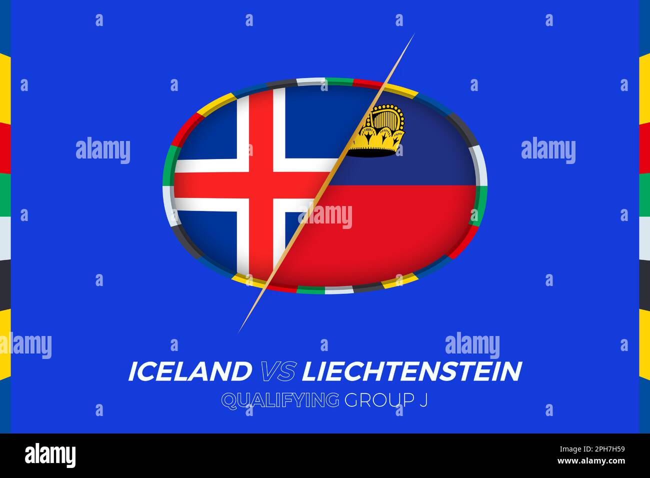 Icône Islande contre Liechtenstein pour la qualification des tournois européens de football, groupe J. icône compétition sur fond stylisé. Illustration de Vecteur