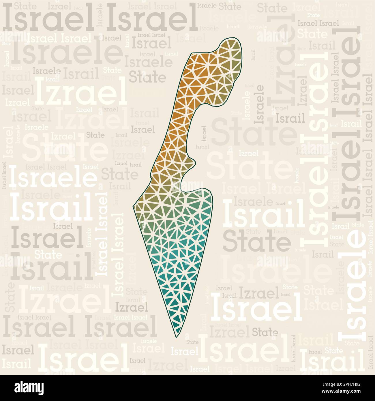 Conception de carte Israël. Noms de pays dans différentes langues et forme de carte avec des triangles poly géométriques bas. Illustration vectorielle chic d'Israël. Illustration de Vecteur