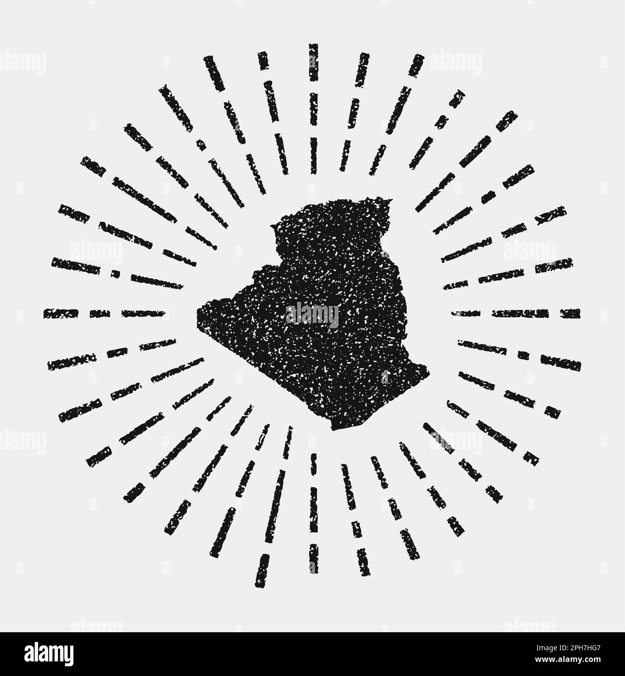 Carte vintage de l'Algérie. Grunge Sunburst dans tout le pays. Forme algérienne noire avec rayons de soleil sur fond blanc. Illustration vectorielle. Illustration de Vecteur