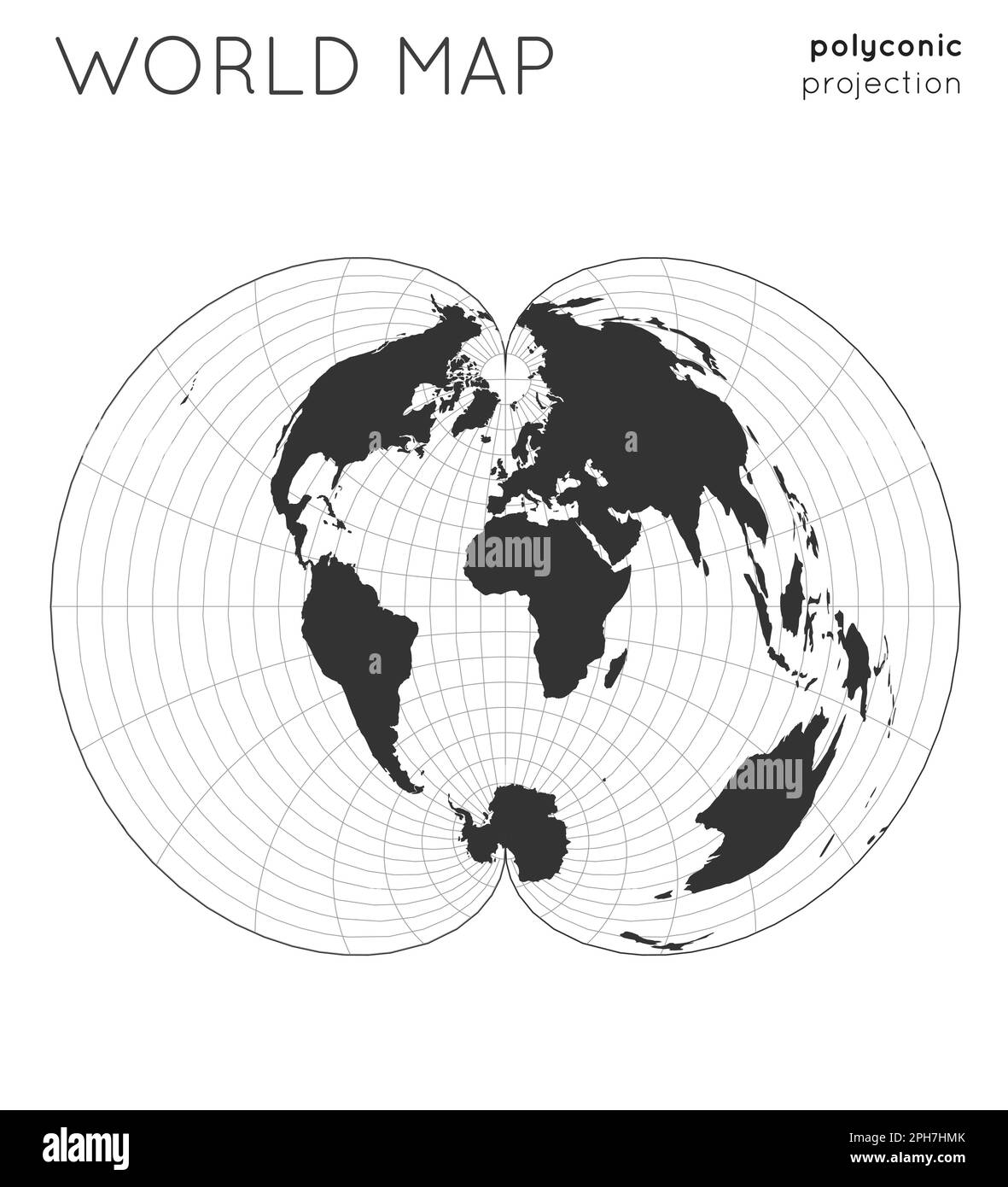 Carte du monde. Globe en projection polyconique, avec un style de lignes de réticule. Illustration vectorielle moderne. Illustration de Vecteur