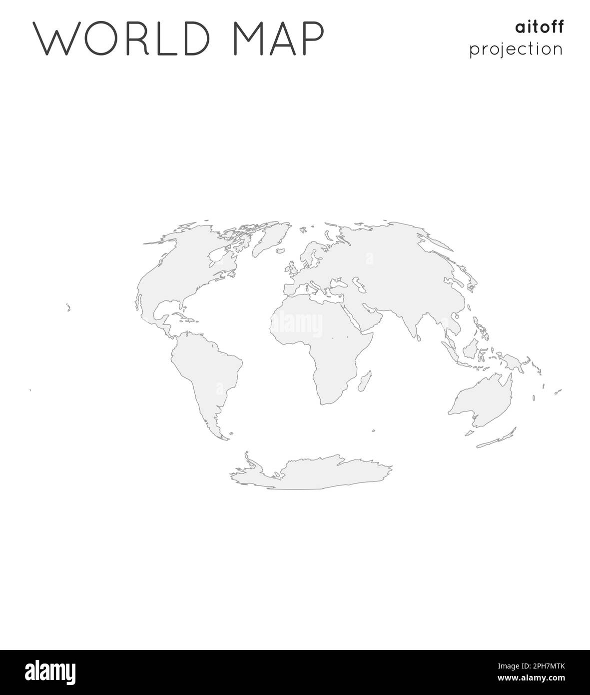Carte du monde. Globe en projection Aitoff, style Uni. Illustration vectorielle de contour. Illustration de Vecteur